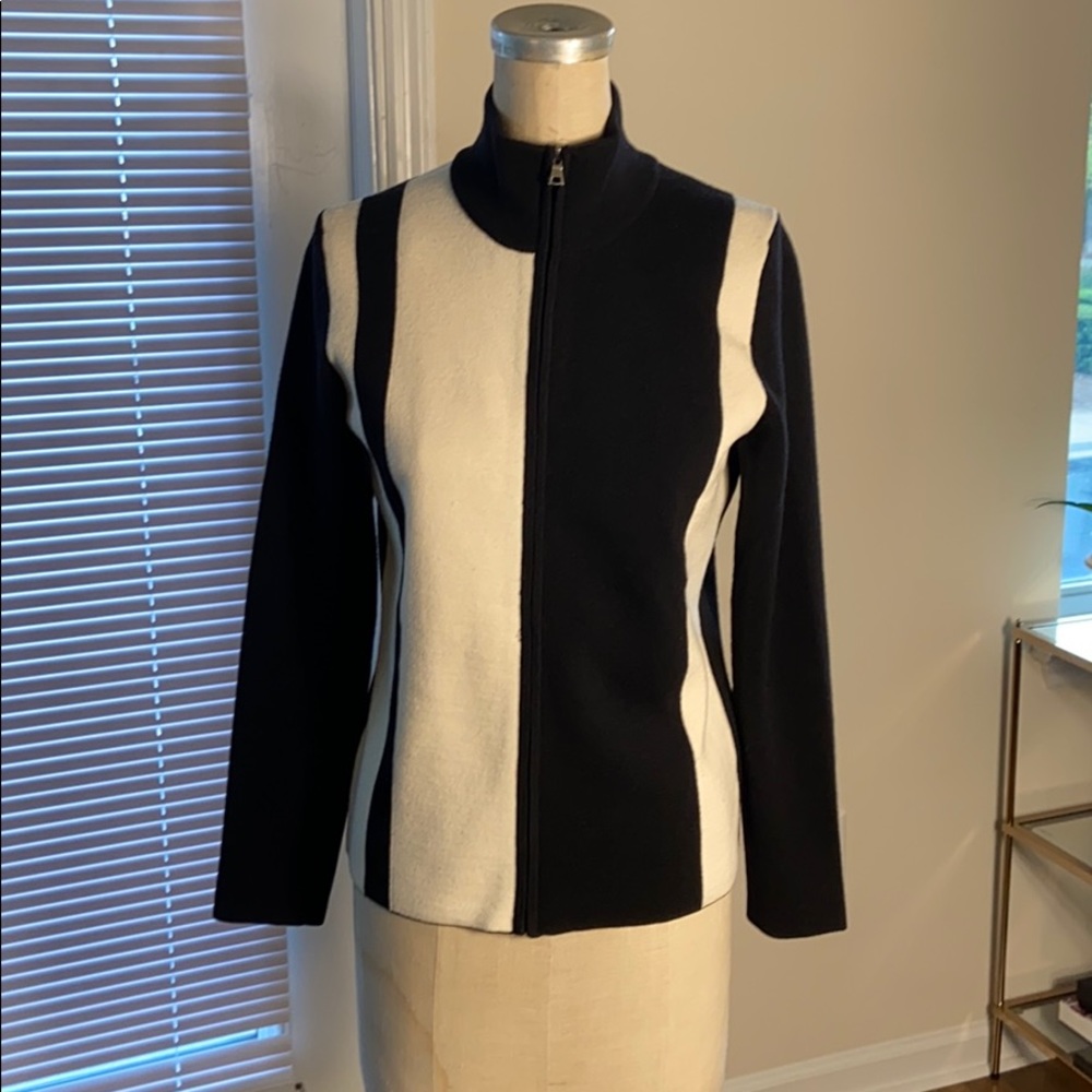 Zip up wool moto stripe cardigan